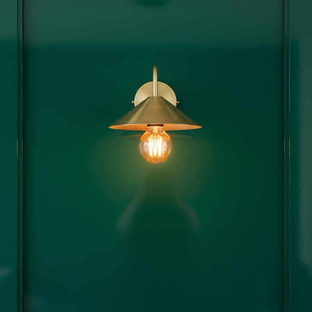 Unlacquered Brass Wall Light – Handmade Cone Shade Sconce with Curved Arm for Outdoor & Indoor