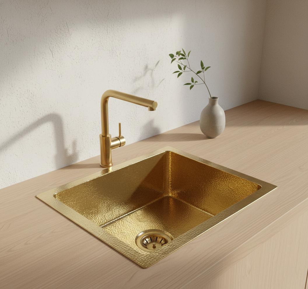 Handmade Square Brass Undermount Sink with Hammered Texture for Kitchen or Bar