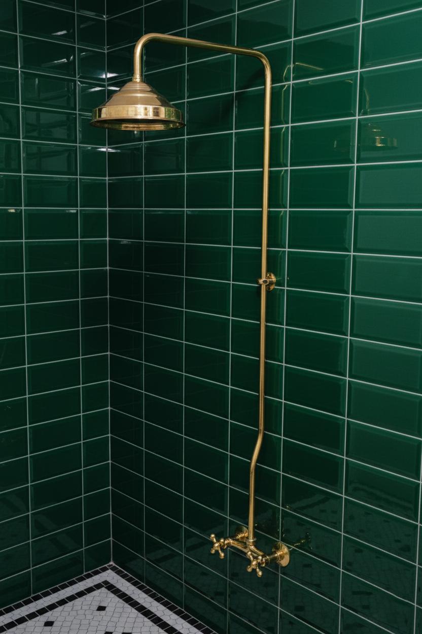 Unlacquered Solid Brass Shower System – Handmade Wall Mount Rainfall Shower with Dual Cross Handles