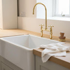 Unlacquered Brass Bridge Kitchen Faucet, Farmhouse Sink Mixer Tap, Vintage Gooseneck Faucet Fixture