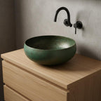 Handcrafted Verdigris Copper Vessel Basin Round Patina Bathroom Washbowl Countertop Mount