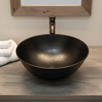 Handmade Hammered Round Vessel Sink Solid Copper Basin with Matte Black Finish for Elegant Luxury Interiors