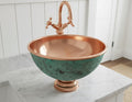 Handmade Turquoise Patina Copper Vessel Sink with Faucet for Luxury Artisan Bathroom Vanity Designs