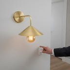 Unlacquered Brass Wall Light – Handmade Straight Arm Cone Shade Sconce for Bathroom or hallways