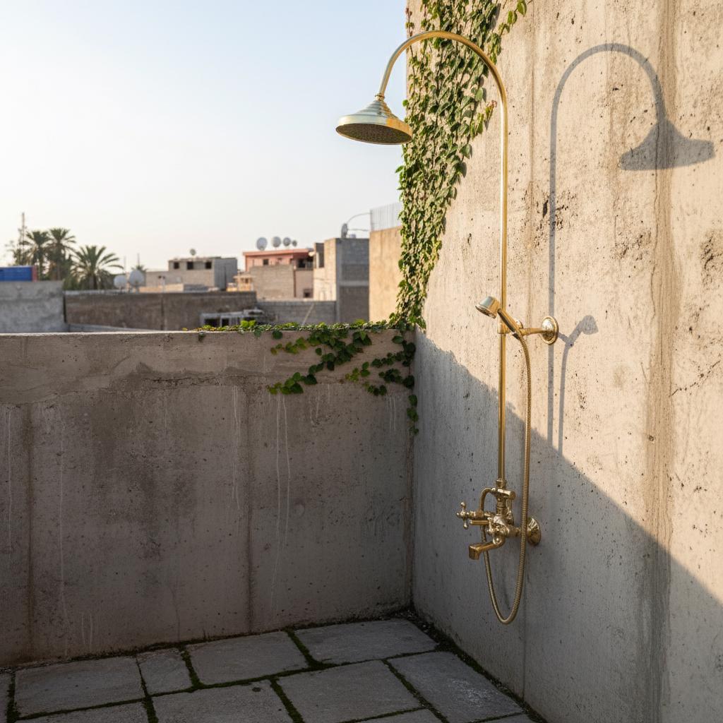 Curved Brass Shower System – Unlacquered Solid Brass Gooseneck Rain Shower with Handheld Sprayer