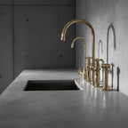 Unlacquered Brass Bridge Kitchen Faucet – Solid Brass Farmhouse Tap with Sprayer