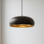 Handmade Hammered Brass Dome Pendant Light with Warm Brass Interior Ceiling Fixture