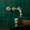 Wall-Mount Faucet – Unlacquered Brass & Resin Handle Bathroom Tap, Handmade Art Deco Basin Mixer