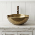 Handmade Round Brass Vessel Sink with Oil Patina Finish for Modern Bathroom Vanities