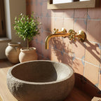 Unlacquered Brass Wall-Mount Faucet – Handmade Solid Brass Bathroom Sink Mixer with Cross Handles