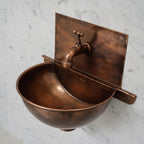 Handmade Solid Copper Wall Mount Bathroom Sink with Faucet and Backplate Vanity Basin