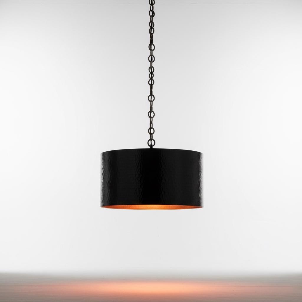 Handmade Hammered Pendant Light Solid Copper Shade with Matte Black Finish for Modern Luxury Interiors