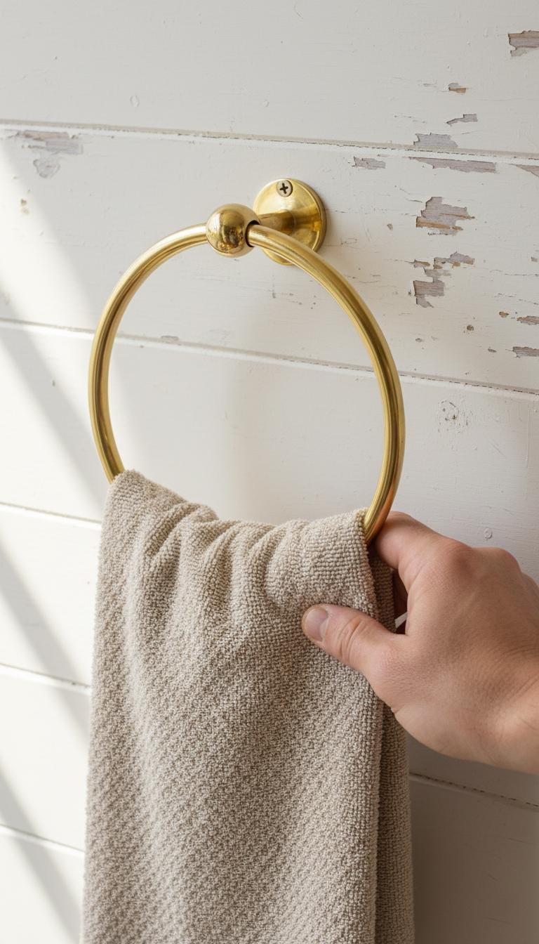 Solid Unlacquered Brass Towel Ring – Minimalist Wall-Mount Bathroom Holder
