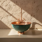 Handmade Turquoise Patina Copper Vessel Sink with Faucet for Luxury Bathroom Vanity Decor