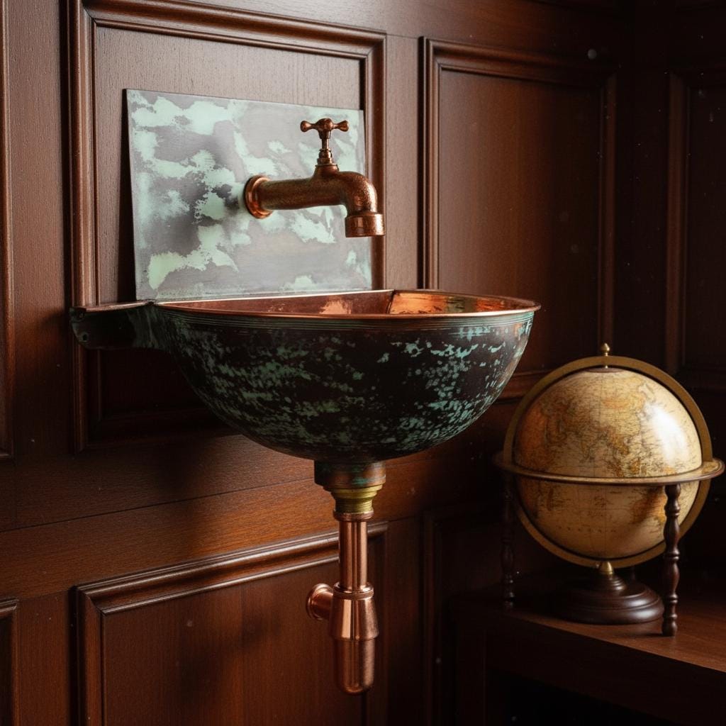 Handmade Turquoise Patina Copper Wall Mount Sink with Faucet for Luxury Artistic Bathroom Designs
