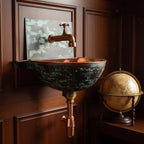 Handmade Turquoise Patina Copper Wall Mount Sink with Faucet for Luxury Artistic Bathroom Designs