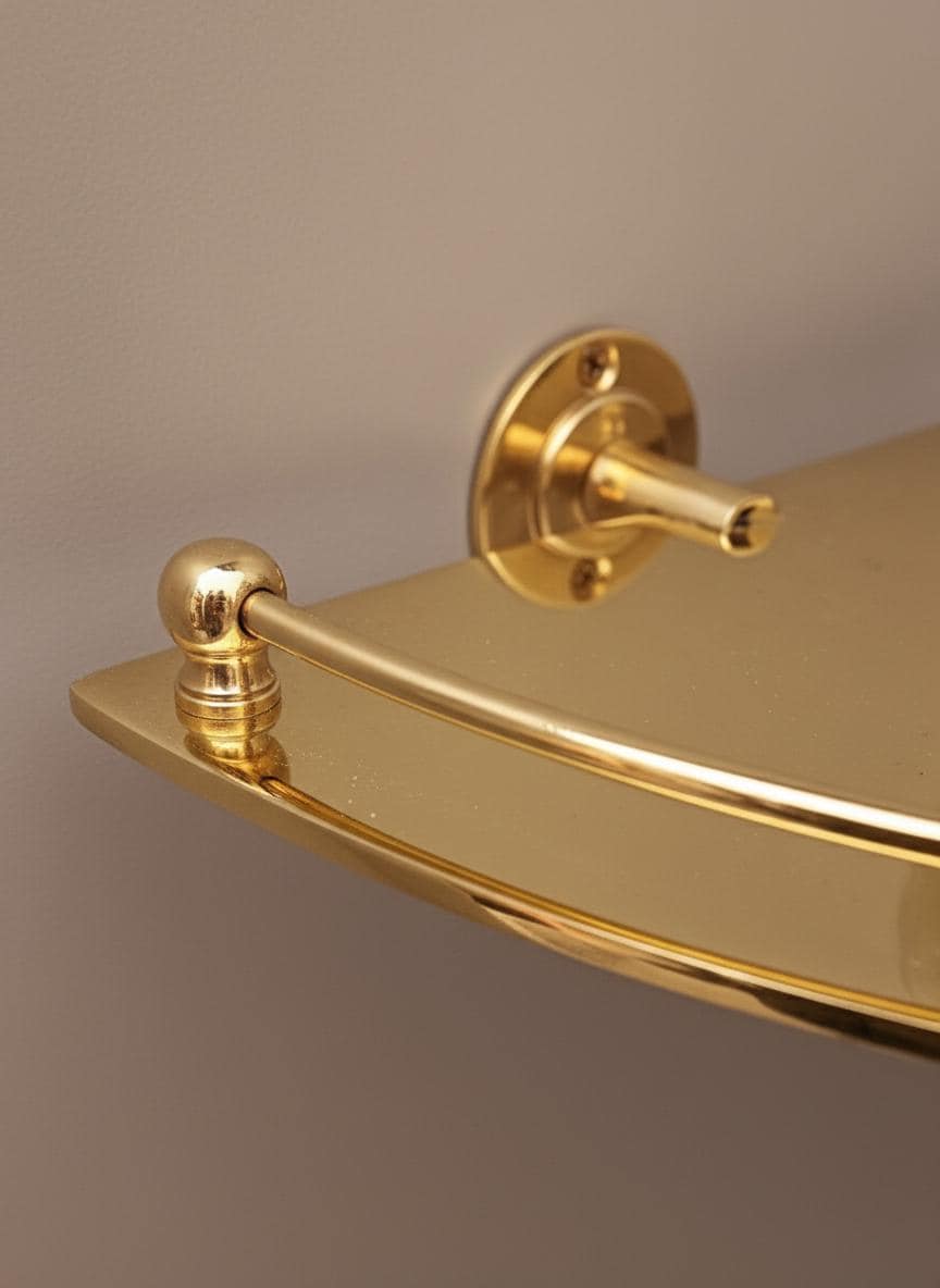 Unlacquered Solid Brass Corner Shelf – Luxury Wall-Mount Bathroom Storage