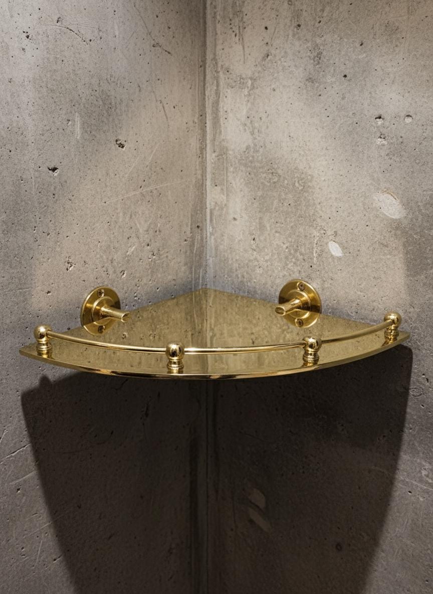 Unlacquered Solid Brass Corner Shelf – Luxury Wall-Mount Bathroom Storage