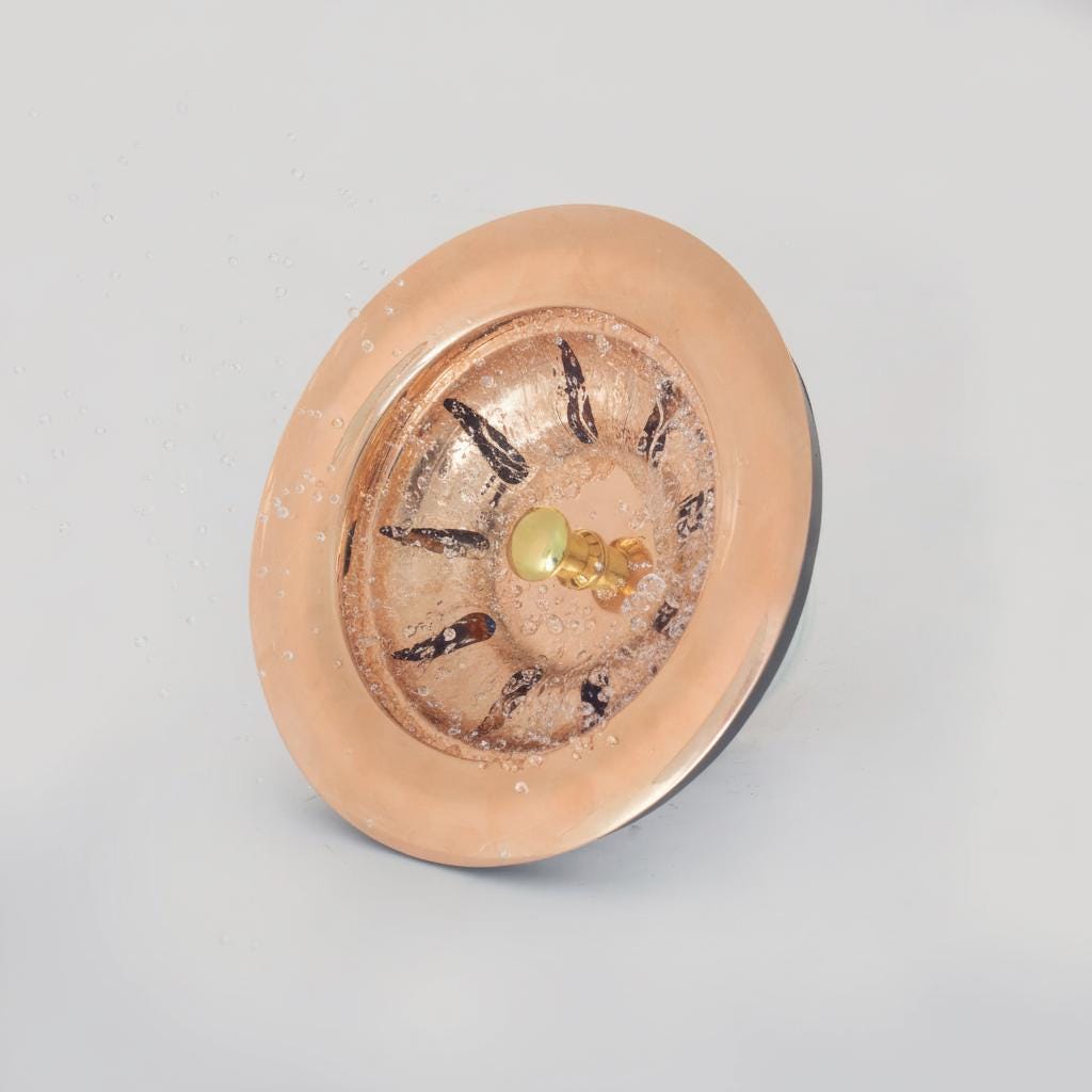 Solid Copper Sink Drain Stopper – Handmade Bathroom & Kitchen Drain Cover, Unlacquered Copper Strainer with Patina