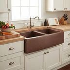 Handmade Hammered Copper Farmhouse Apron Front Double Bowl Sink for Modern Luxury Kitchen Designs