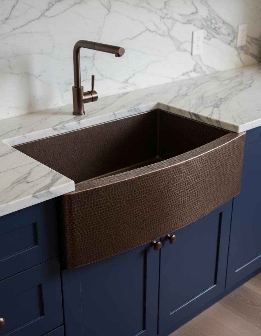Handmade Hammered Copper Farmhouse Sink – Large Apron Front Kitchen Basin
