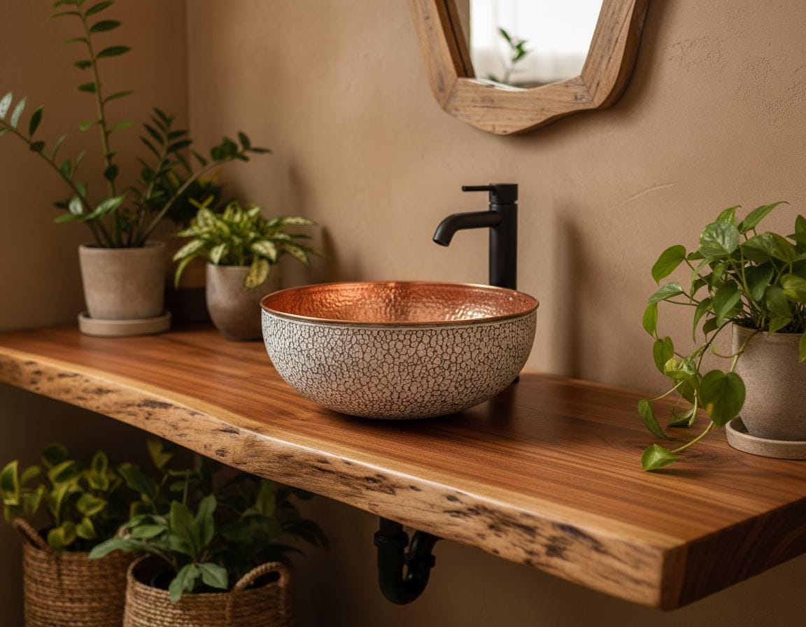 Handmade White Crackle Patina Copper Vessel Sink with Hammered Interior for Stylish Luxury Bathrooms