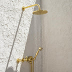 Unlacquered Solid Brass Ceiling Shower System – Complete Handcrafted Bathroom Set with Rain Head, Handheld & Mixer