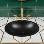 Handmade Hammered Oval Vessel Sink Solid Copper Basin with Matte Black Finish for Elegant Luxury Interiors