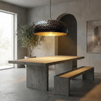 Handmade Hammered Brass Dome Pendant Light with Warm Brass Interior Ceiling Fixture