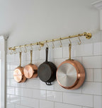 Solid Brass Kitchen Rail with Hooks – Unlacquered Hanging Utensil Bar for Wall