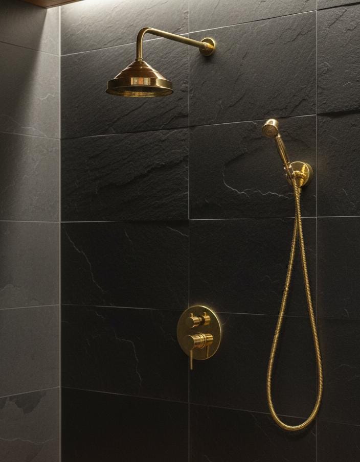 Unlacquered Solid Brass Shower System – Single Lever Wall Mount Rainfall Shower with Handheld Sprayer