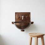 Handmade Aged Patina Copper Wall Mounted Bathroom Sink with Integrated Backsplash and Matching Mixer Faucet