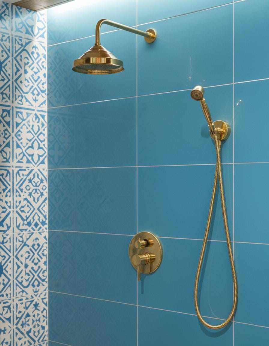 Unlacquered Solid Brass Shower System – Single Lever Wall Mount Rainfall Shower with Handheld Sprayer