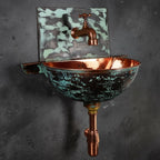 Handmade Turquoise Patina Copper Wall Mount Sink with Faucet for Luxury Artistic Bathroom Designs