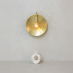 Unlacquered Brass Wall Light – Helios Inspired Round Backplate Sconce with Exposed Bulb