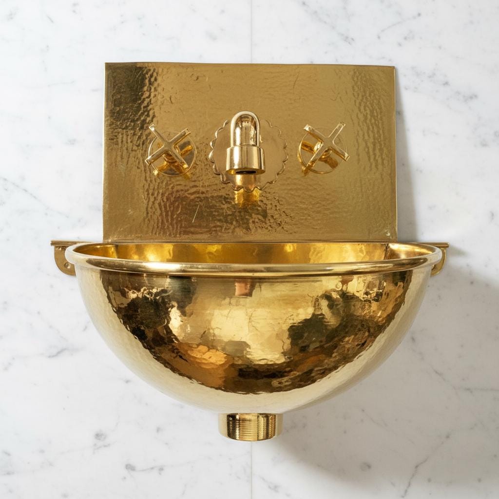 Handmade Hammered Solid Brass Wall Mount Sink with Faucet for Luxury High-End Bathroom Designs
