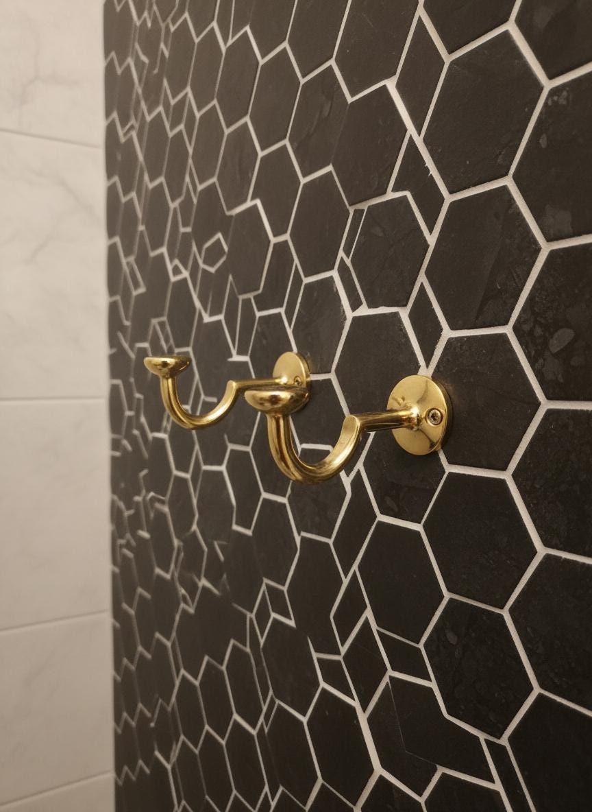 Set of Two Solid Brass Wall Hooks – Unlacquered Minimalist Coat & Towel Hangers Set