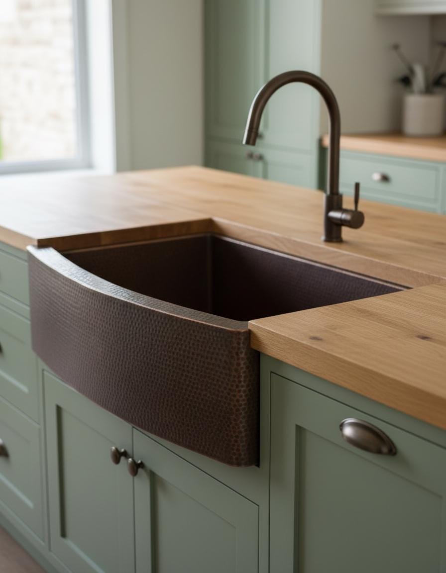 Handmade Hammered Copper Farmhouse Sink – Large Apron Front Kitchen Basin