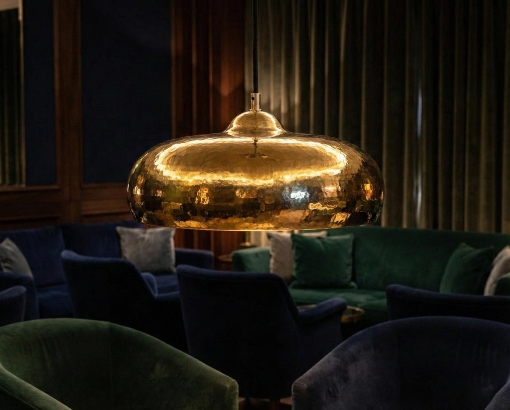 Hand Hammered Brass Pendant Light – Solid Brass Hanging Ceiling Lamp for Kitchen Island, Dining Table, Bar or Entryway