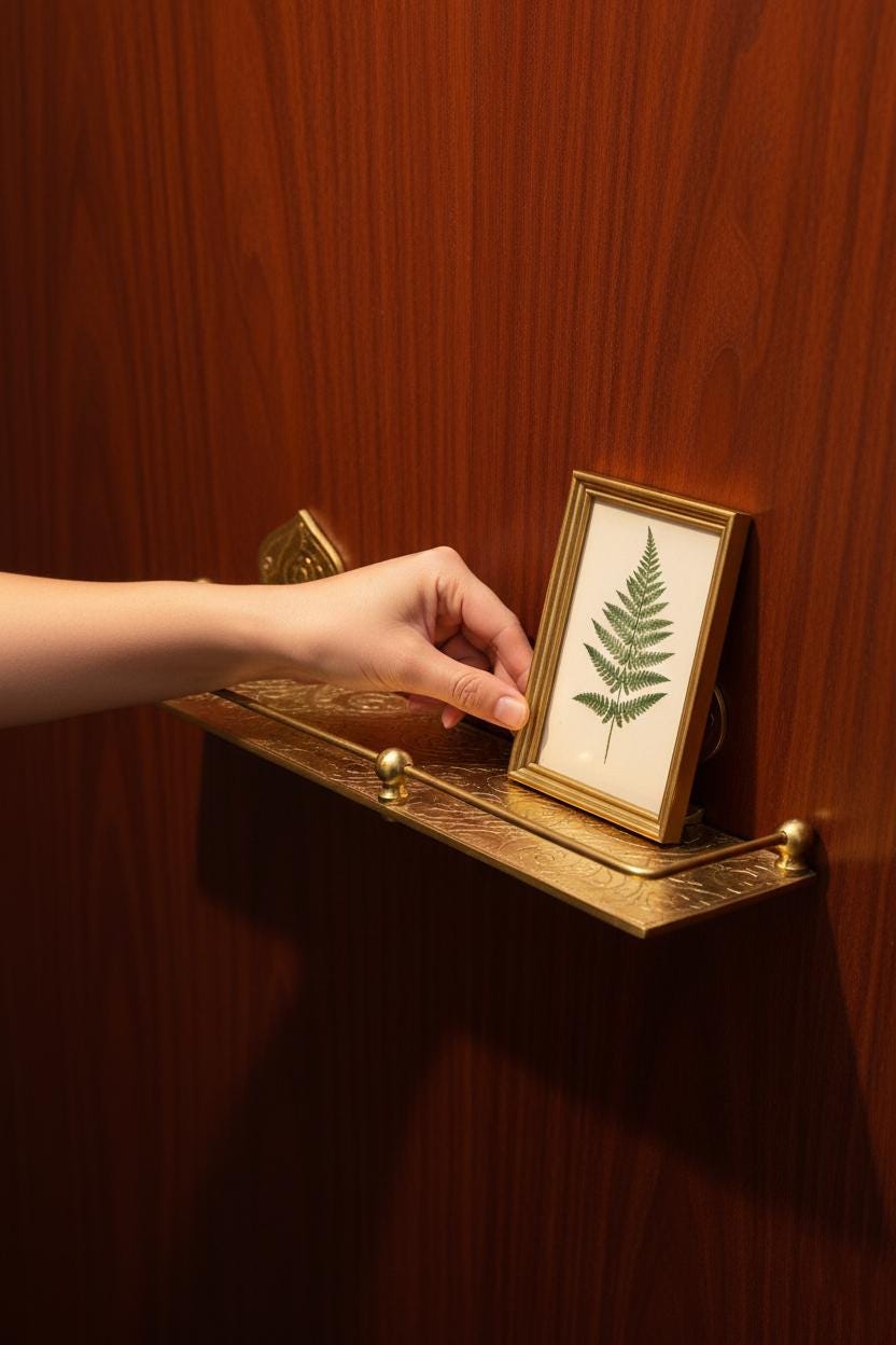 Engraved Unlacquered Brass Wall Shelf: Solid Handmade Bathroom or Hallway Decor