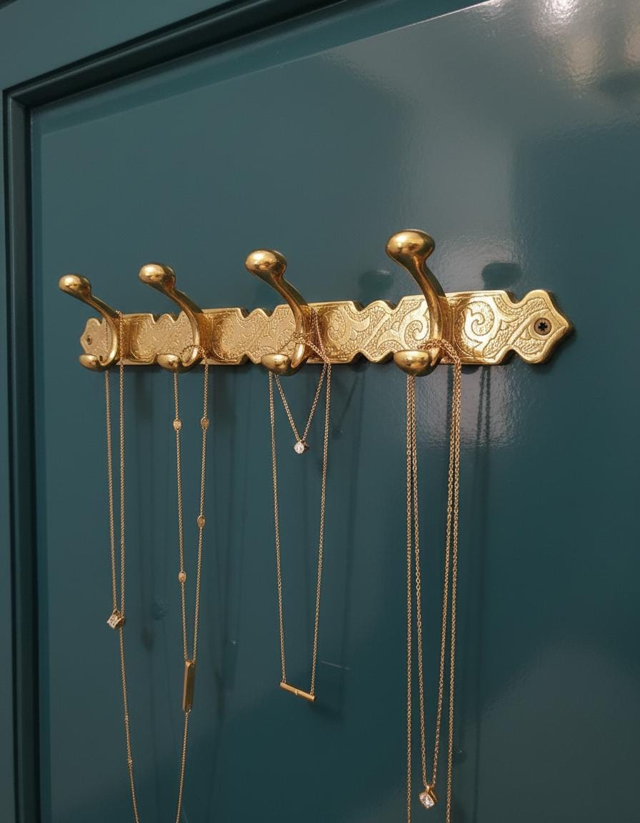 Engraved Solid Brass Coat Rack – Unlacquered Wall Hook Rail for Entryway or Bathroom