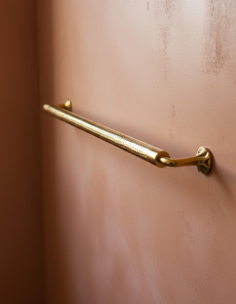 Hammered Solid Brass Towel Bar – Unlacquered Wall Mount Bathroom Rail