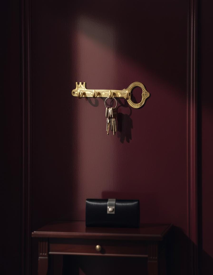 Engraved Brass Key Hook Rack – Unlacquered Wall Mount Key Holder
