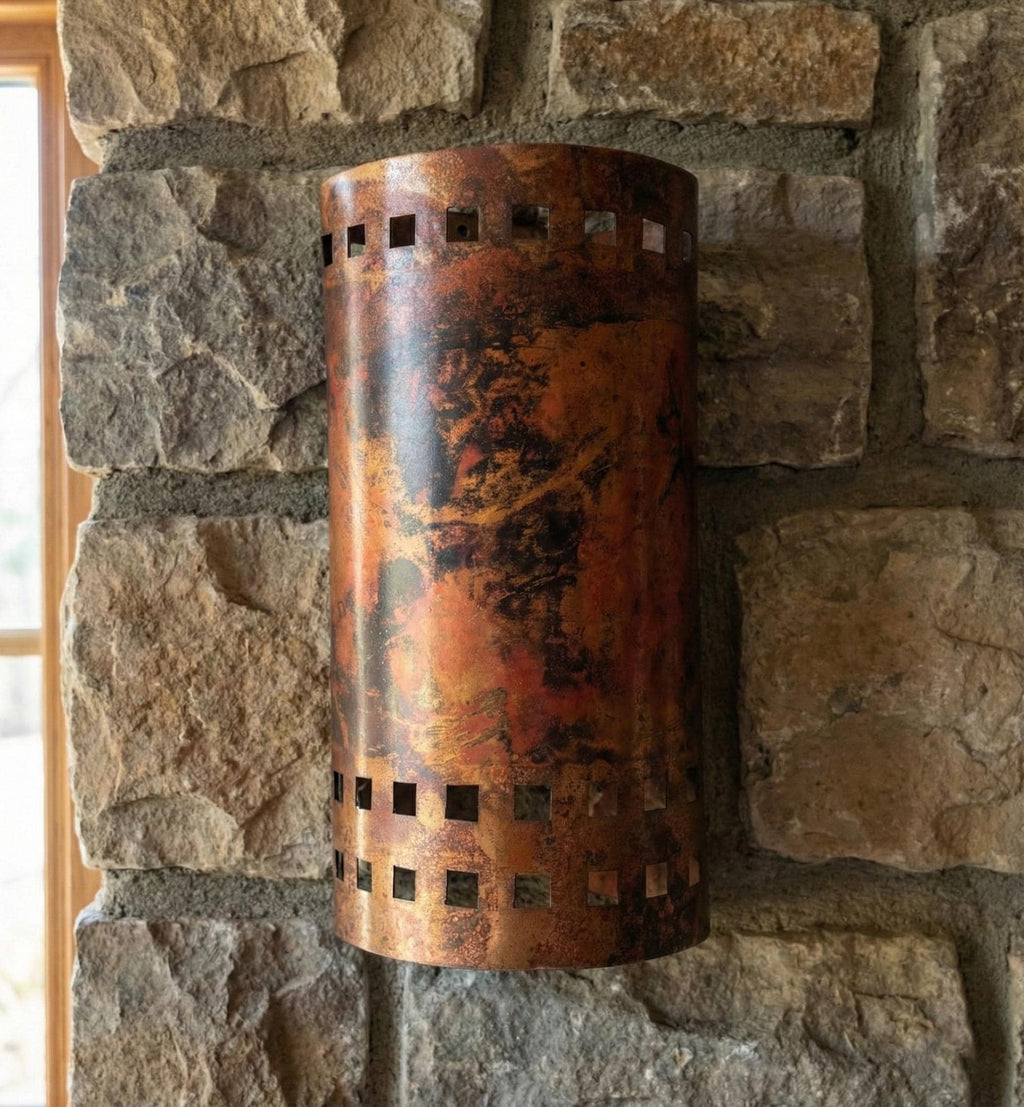 Handmade Fire Finished Copper Oval Wall Sconce Electric Lamp for Rustic Modern Interior Lighting