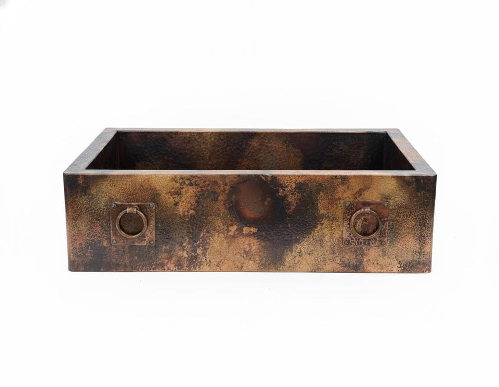 Handmade Fire Patina Farmhouse Apron Sink Solid Hammered Copper Single Bowl Kitchen Statement