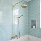 Handmade Unlacquered Brass Rainfall Shower with Handheld Sprayer - Exposed Shower System