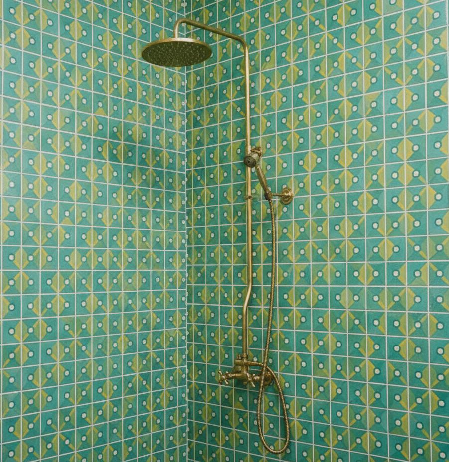 Unlacquered Brass Rainfall Shower with Handheld Sprayer & Cross Handles, Exposed Shower System