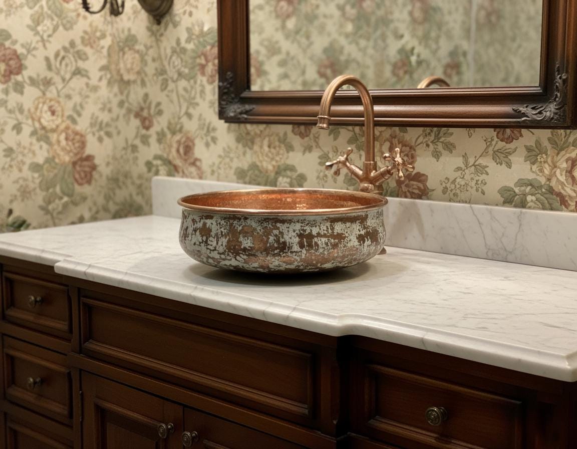 Handmade Patina Copper Vessel Sink with Hammered Interior for Luxury Bathroom Vanity Designs