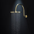 Unlacquered Solid Brass Gooseneck Shower System – 3-Handle Wall Mount Rainfall Shower with Handheld Sprayer