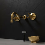 Unlacquered Solid Brass Wall Mount Faucet – Handmade Cross Handle Bathroom Mixer Or Bar Sink